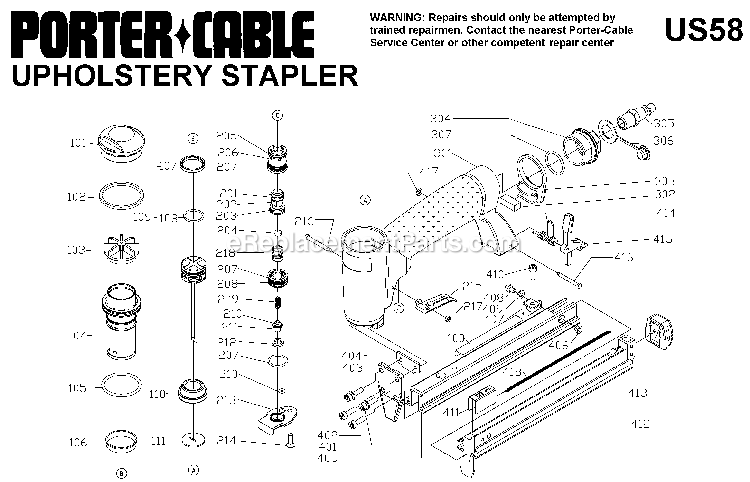 Porter Cable US58 (Type 1) Stapler Power Tool Page A Diagram